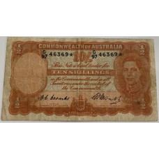 AUSTRALIA 1949 . TEN 10  SHILLINGS BANKNOTE . COOMBS/WATT . STAR NOTE